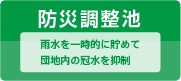 防災調整池：雨水を一時的に貯めて団地内の冠水を抑制