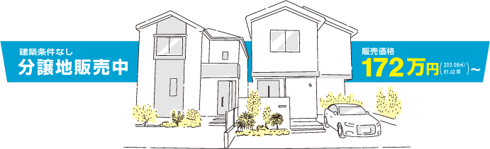建築条件なし 分譲地販売中 販売価格172万円(203.06㎡/61.42坪)～